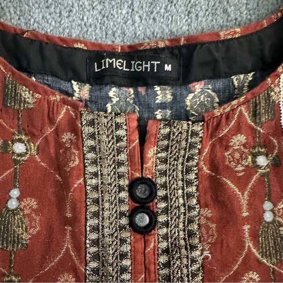 Limelight Pakistan Kurta Top Cotton Self Print Fringe Border Size M Black/Multi - Picture 4 of 12